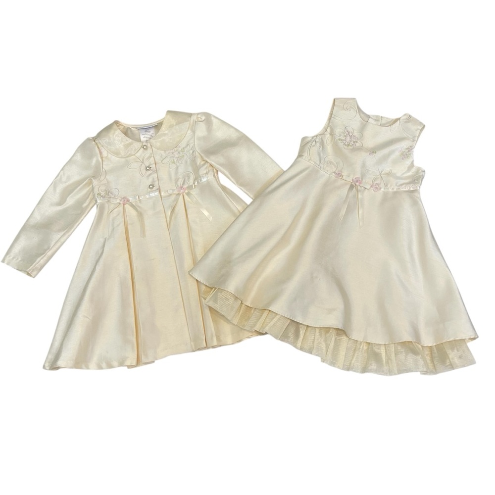 Bonnie Jean 2-Piece Ivory Jacket and Dress Set Floral Embroidery